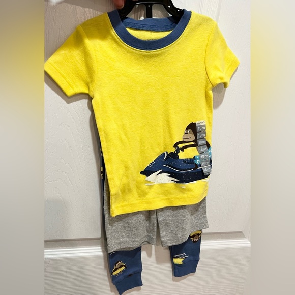 NWT Carters 3 piece set Monkey fitted cotton pajamas short sleeve, shorts, pants - Picture 1 of 5